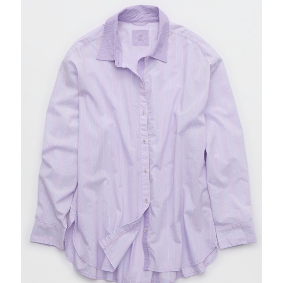 aerie Tops - Aerie Good Day Button Down Shirt Lavender Purple Striped Oversized XXS Cotton